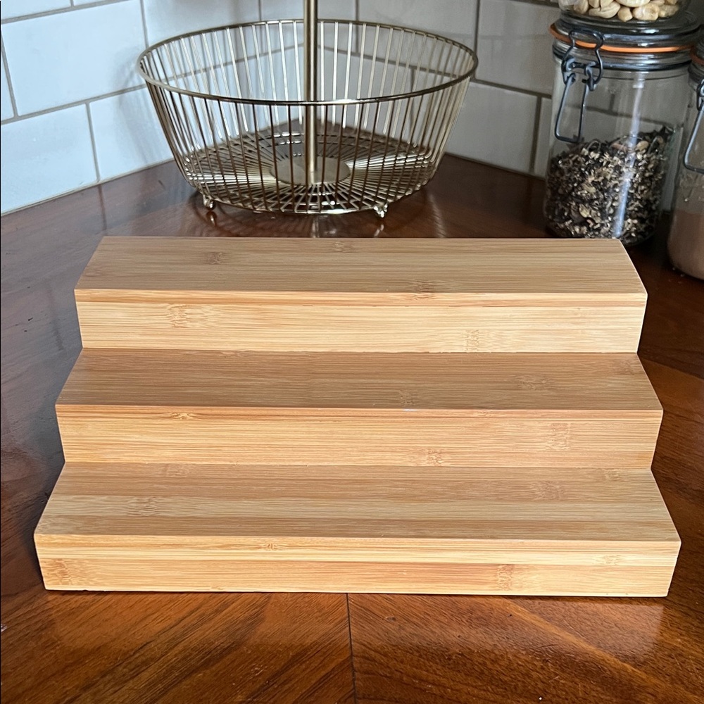 Bamboo Tiered Display Stand or spice rack w/ internal double width extension.